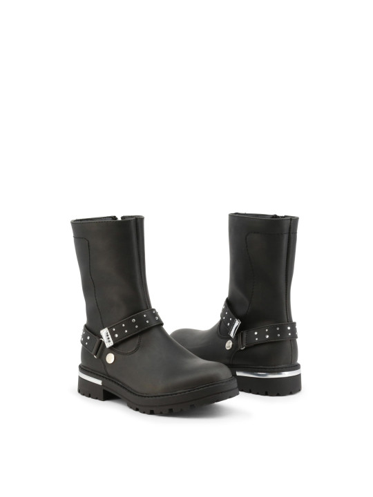 Schwarze Lederstiefeletten mit Metallschnalle