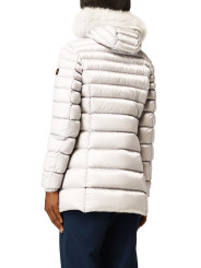 Jackets & Coats Chic White Padded Down Jacket with Fur Hood 390,00 € 8056308635514 | Planet-Deluxe