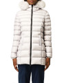 Jackets & Coats Chic White Padded Down Jacket with Fur Hood 390,00 € 8056308635514 | Planet-Deluxe