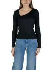 Schwarzer gerippter V-Ausschnitt Pullover