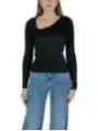 Schwarzer gerippter V-Ausschnitt Pullover
