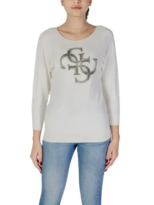 Weißes Guess Langarm-T-Shirt für Damen