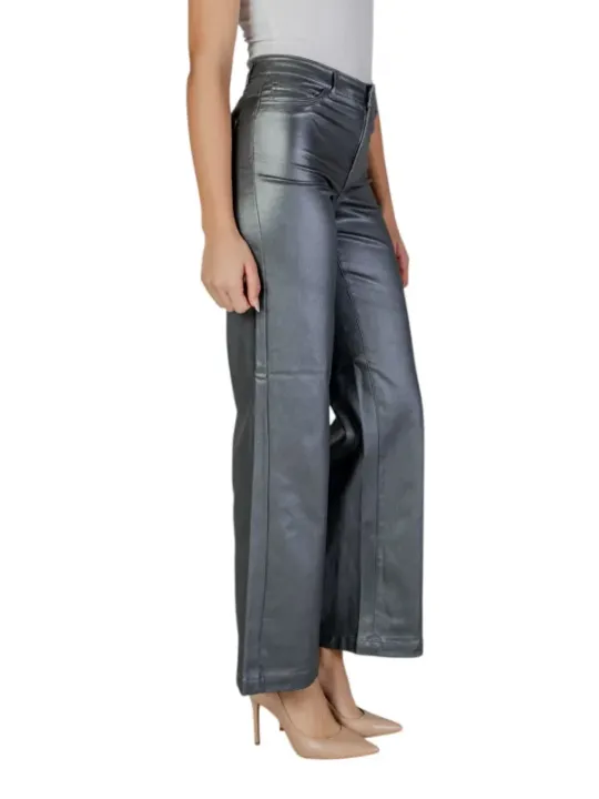 Schwarze Lederhose Metallic Slim Fit