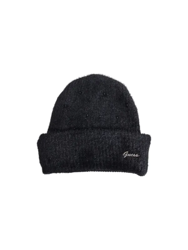 Schwarze Guess Strickmütze mit Logo