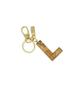 Goldfarbener Schlüsselanhänger mit Stoffmuster