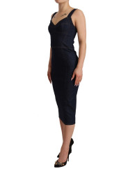 Dresses Elegant Dark Blue Denim Sheath Midi Dress 2.500,00 € 7333413048158 | Planet-Deluxe