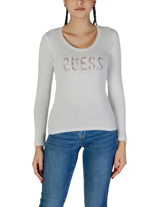 Weiße Guess Langarm-T-Shirt Jeans