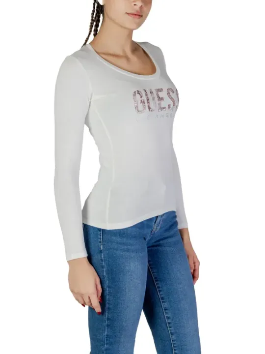 Weißes Guess Langarm-Scoop-Shirt