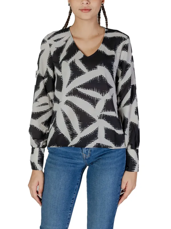 Schwarze weiße V-Ausschnitt Bluse Schwarze weiße V-Ausschnitt Bluse