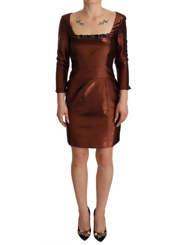 Dresses Metallic Brown Long Sleeves Square Neck Sheath Dress 600,00 € 7333413042583 | Planet-Deluxe