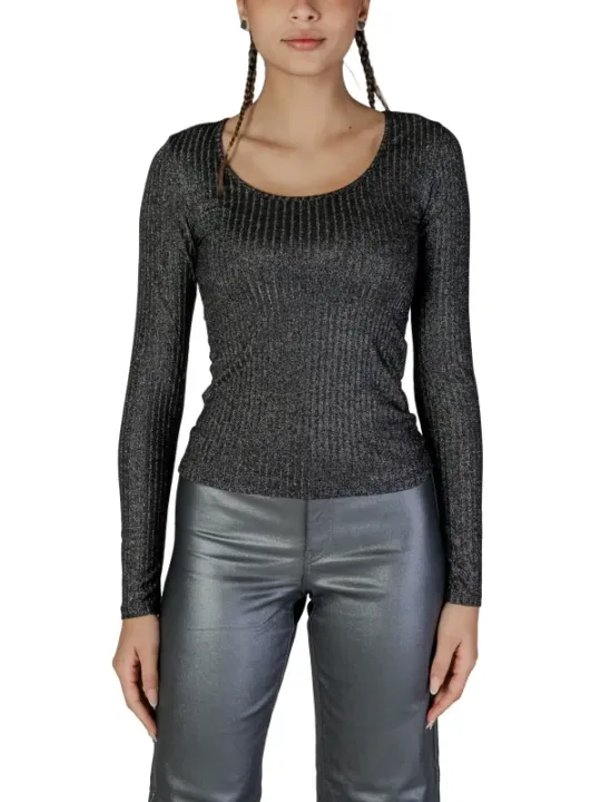 Metallischer Strickpullover mit Rundhalsausschnitt
