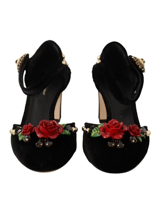 Pumps Elegant Velvet Studded Heels with Floral Accent 1.400,00 € 8058301889031 | Planet-Deluxe