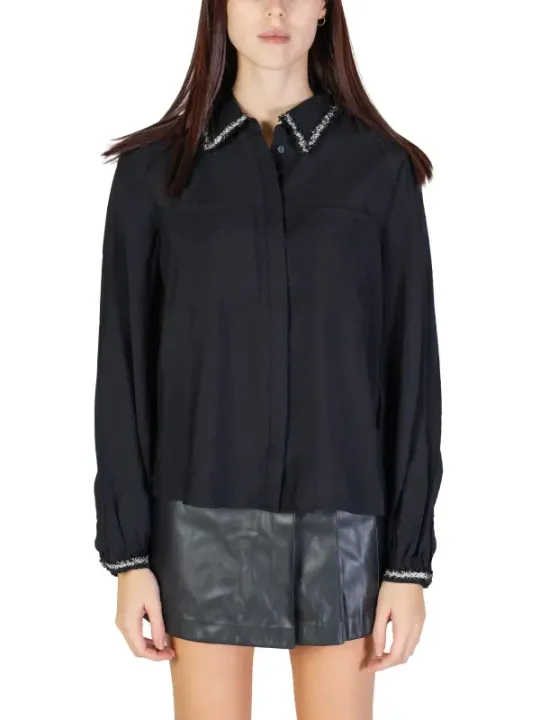Bestickte Vila-Bluse mit Knopfleiste