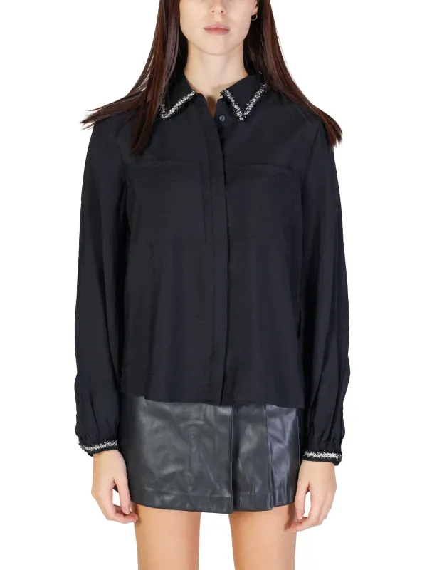 Bestickte Vila-Bluse mit Knopfleiste