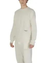 Weißer Baumwollpullover mit Kängurutasche