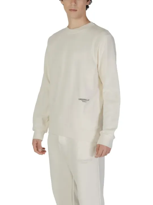 Weißer Baumwollpullover mit Kängurutasche