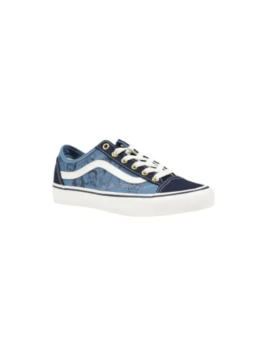 Blaue Denim und Leder Sneaker