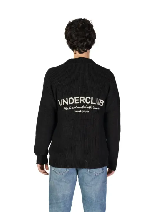 Schwarzer gerippter Strickpullover Rückansicht