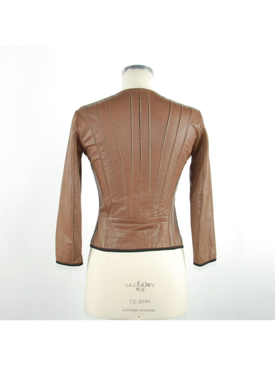 Jackets & Coats Chic Brown Leather Jacket with Slim Fit 560,00 € 8050246660638 | Planet-Deluxe