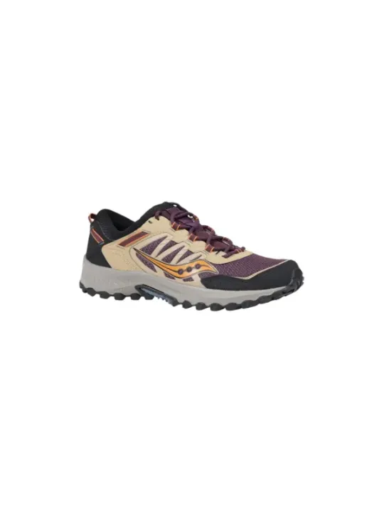 Schwarze, orangefarbene Trail-Laufschuhe von Saucony