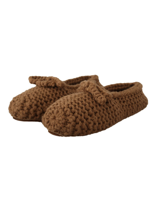 Flat Shoes Elegant Wool Knit Ballerina Flats in Brown 1.000,00 € 8057155322817 | Planet-Deluxe