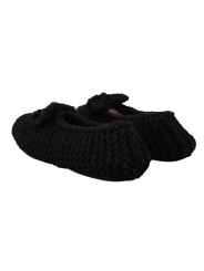 Flat Shoes Elegant Black Wool Knit Ballet Flats 1.000,00 € 8057155282883 | Planet-Deluxe