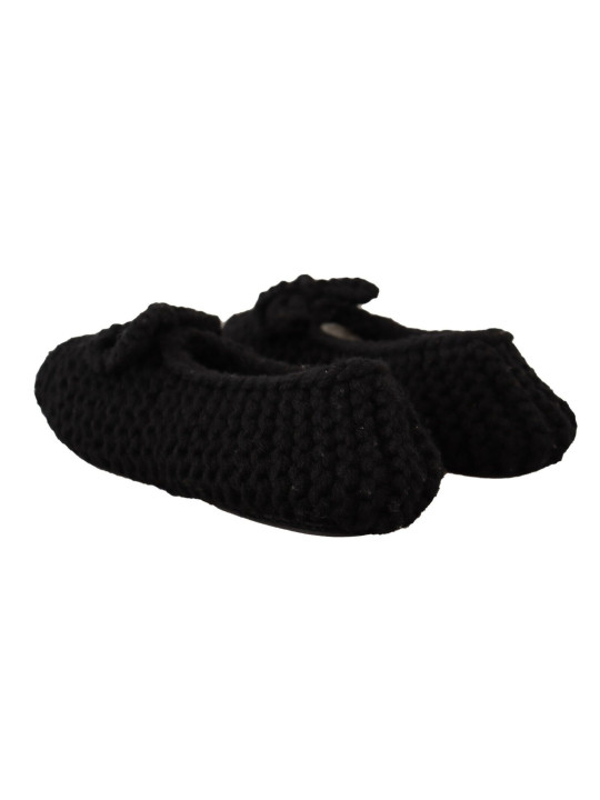 Flat Shoes Elegant Black Wool Knit Ballet Flats 1.000,00 € 8057155282883 | Planet-Deluxe