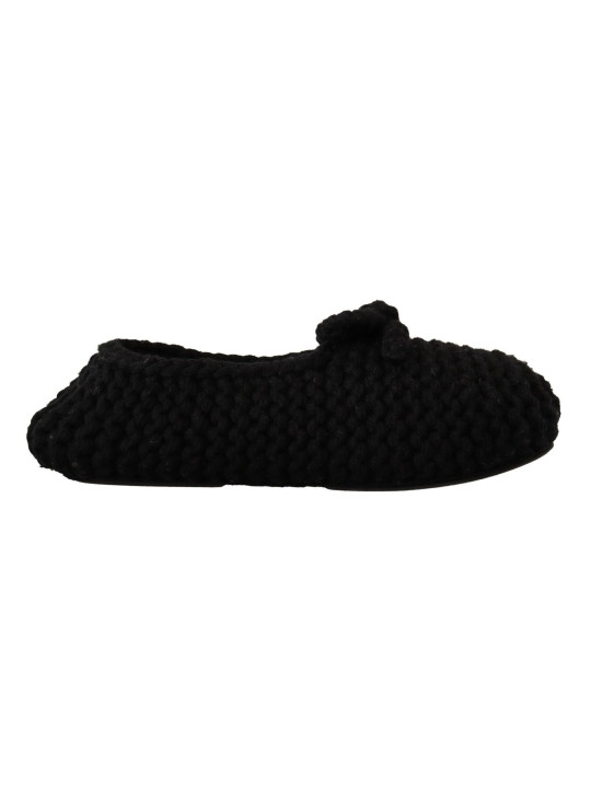 Flat Shoes Elegant Black Wool Knit Ballet Flats 1.000,00 € 8057155282883 | Planet-Deluxe