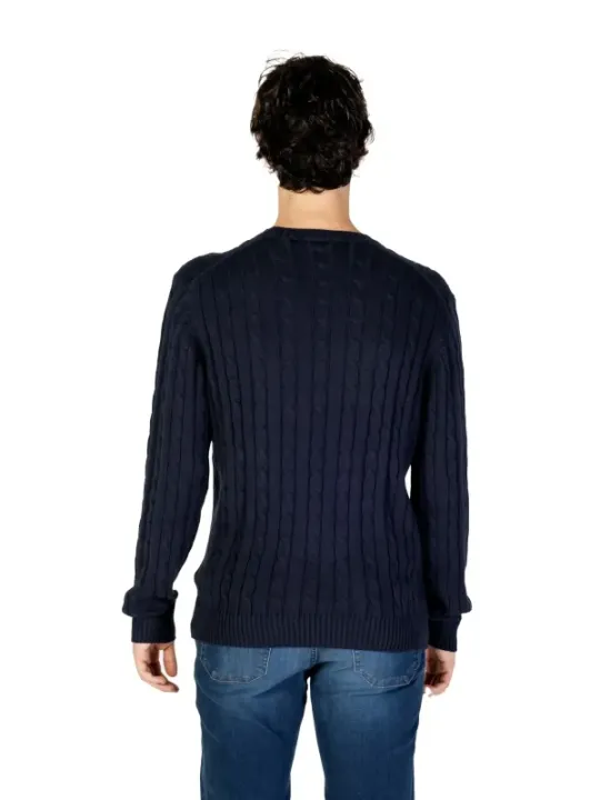 Marineblauer gerippter Polo-Pullover
