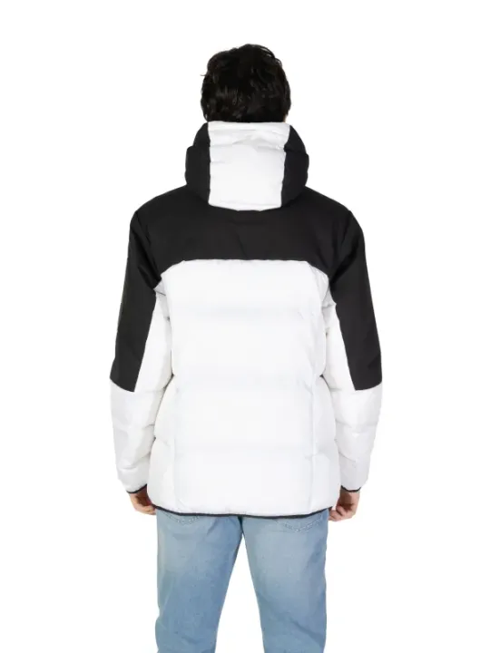 Leichte schwarze weiße Pufferjacke mit Kapuze
