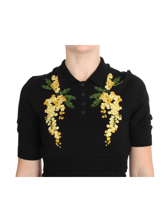 Tops & T-Shirts Elegant Black Silk Floral Polo Top 1.070,00 € 7333413041111 | Planet-Deluxe