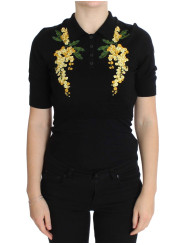 Tops & T-Shirts Elegant Black Silk Floral Polo Top 1.070,00 € 7333413041111 | Planet-Deluxe