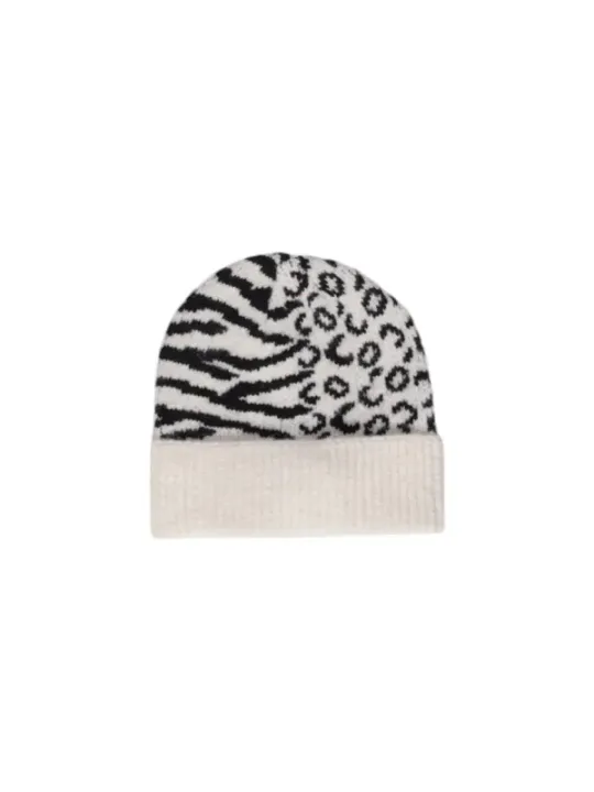 Gestrickte Mütze mit Zebra-Leopard-Print