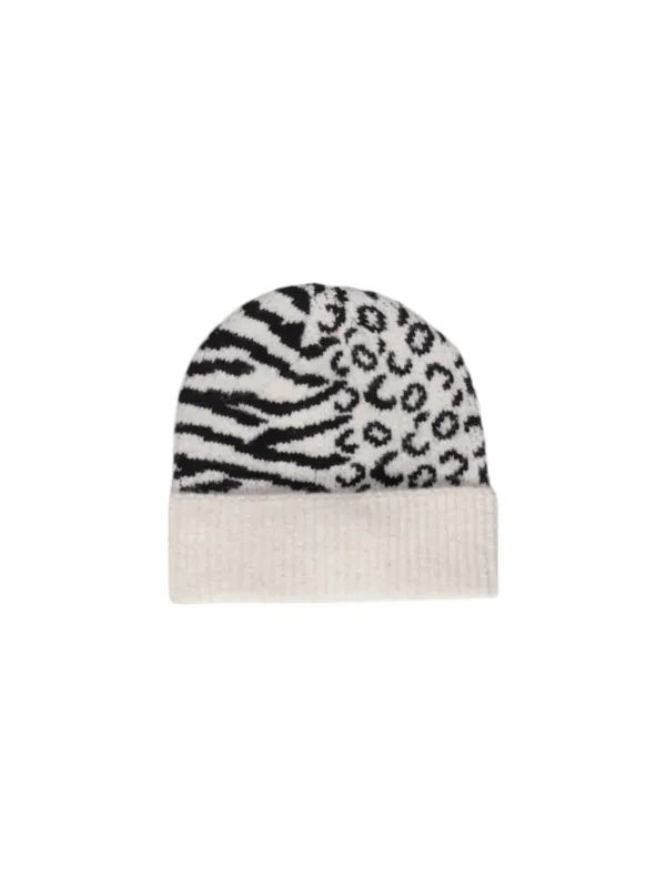 Gestrickte Mütze mit Zebra-Leopard-Print Gestrickte Mütze mit Zebra-Leopard-Print
