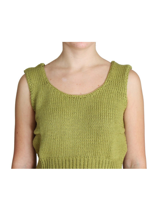 Sweaters Elegant Green Knit Sleeveless Vest Sweater 130,00 € 8058091151428 | Planet-Deluxe