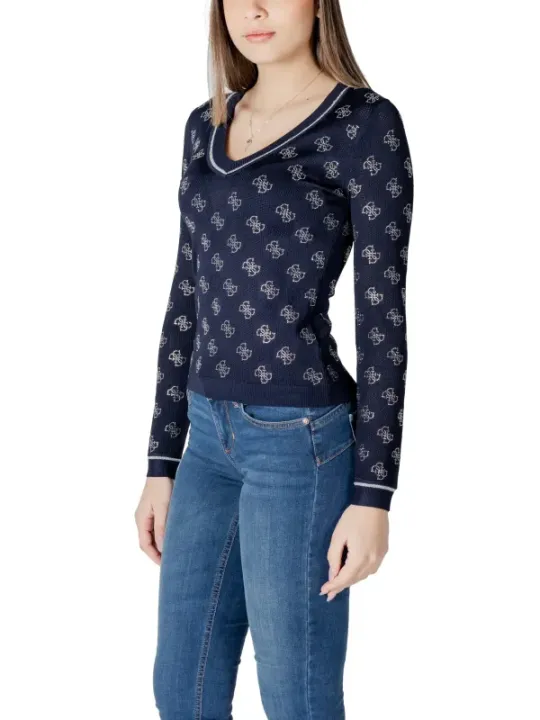 Dunkelblaues Guess Logo Langarmshirt
