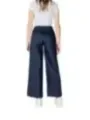 Lockere, hochtaillierte, weite Stoffhose blau