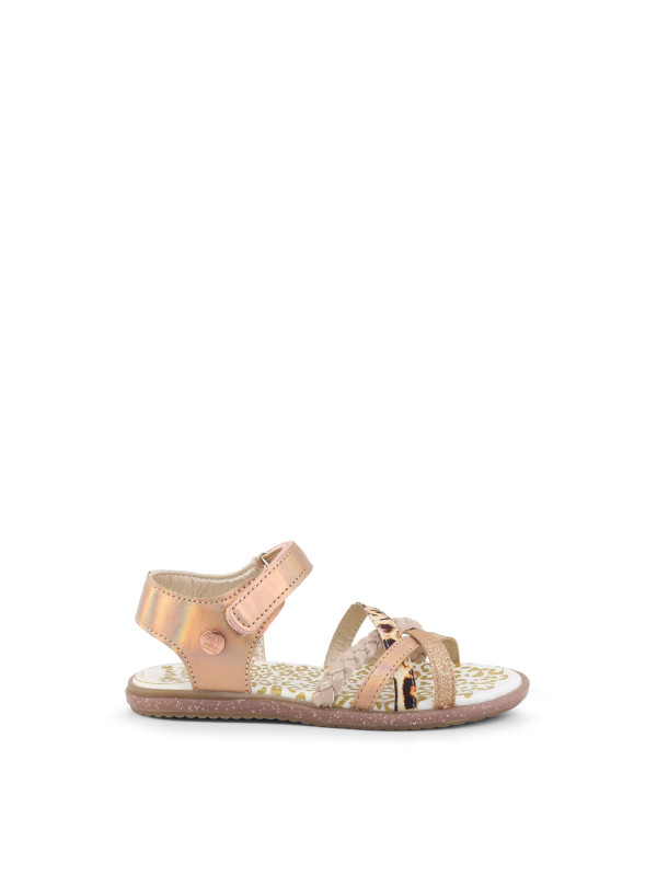 Nude Leder-Sandale mit Blume. Nude Leder-Sandale mit Blume.
