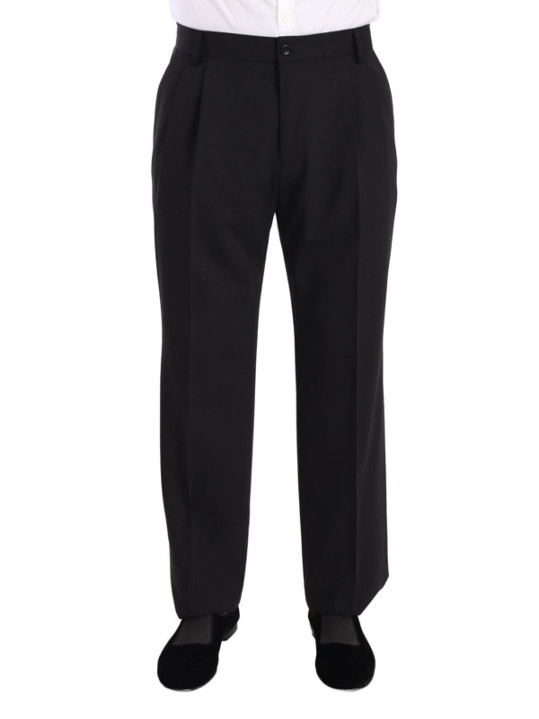 Jeans & Pants Elegant Black Wool Tuxedo Trousers 650,00 € 8058990115053 | Planet-Deluxe