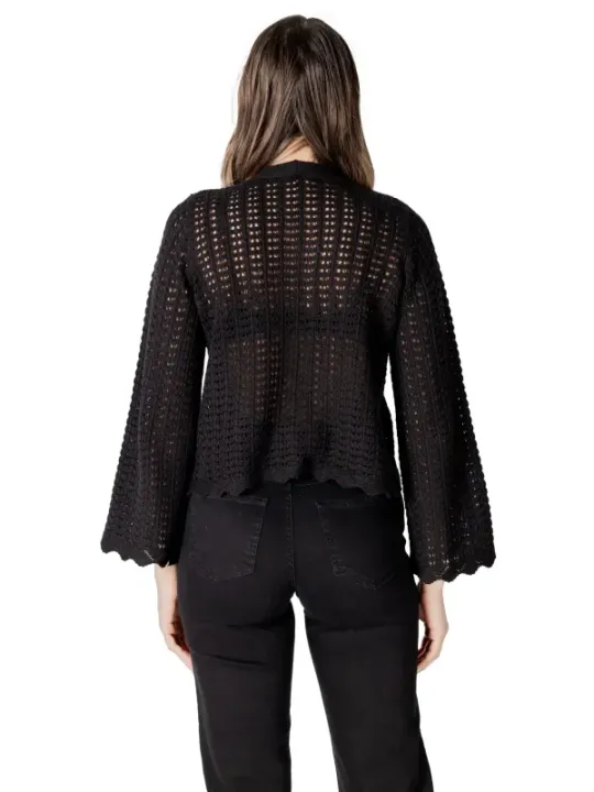 Schwarzer Strick-Cardigan mit Rüschen