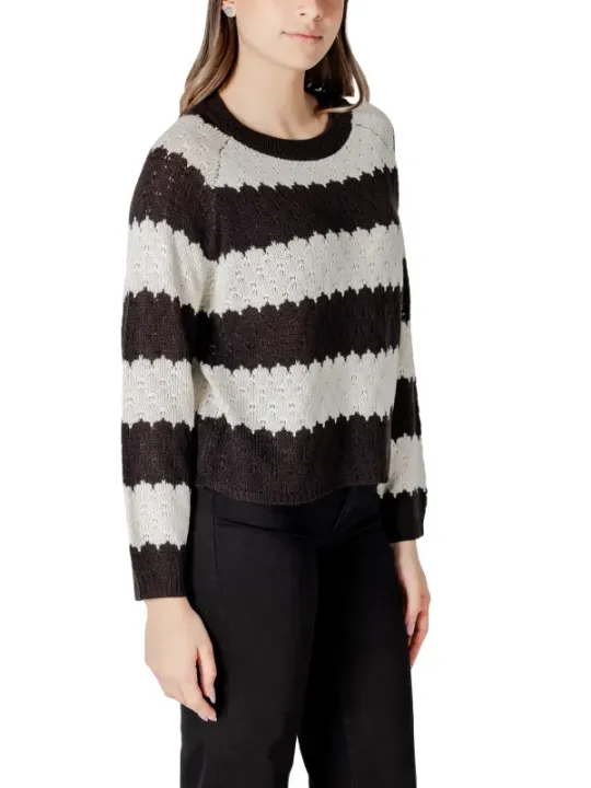 Gestreifter weiß-brauner Damenpullover Jacqueline De Yong