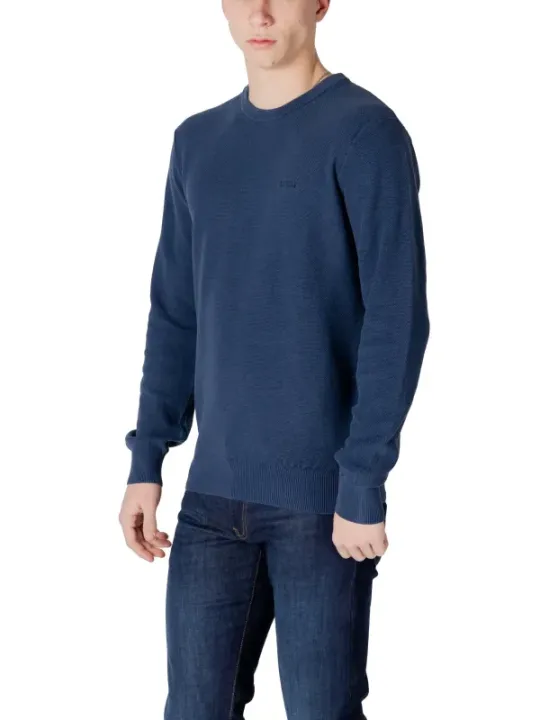Navy blauer Strickpullover mit Rundhalsausschnitt