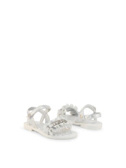 Silberne Riemchensandalen mit transparentem Material