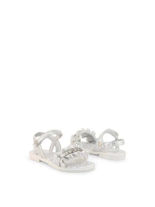 Silberne Riemchensandalen mit transparentem Material