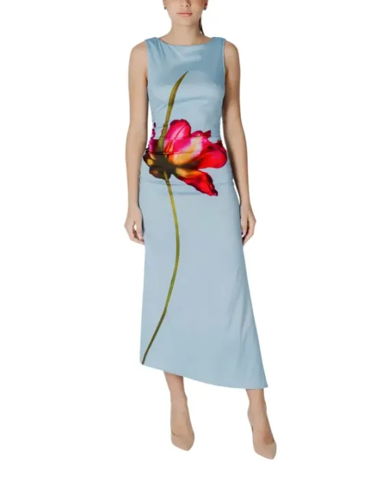 Blauer Ombre-Blumen-Maxi-Kleid Desigual