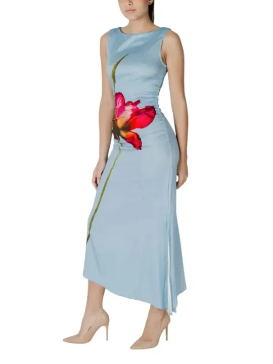 Blumiges blaues Desigual Midikleid