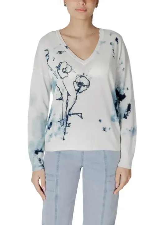 Weißer Desigual Pullover mit Mohnblumen