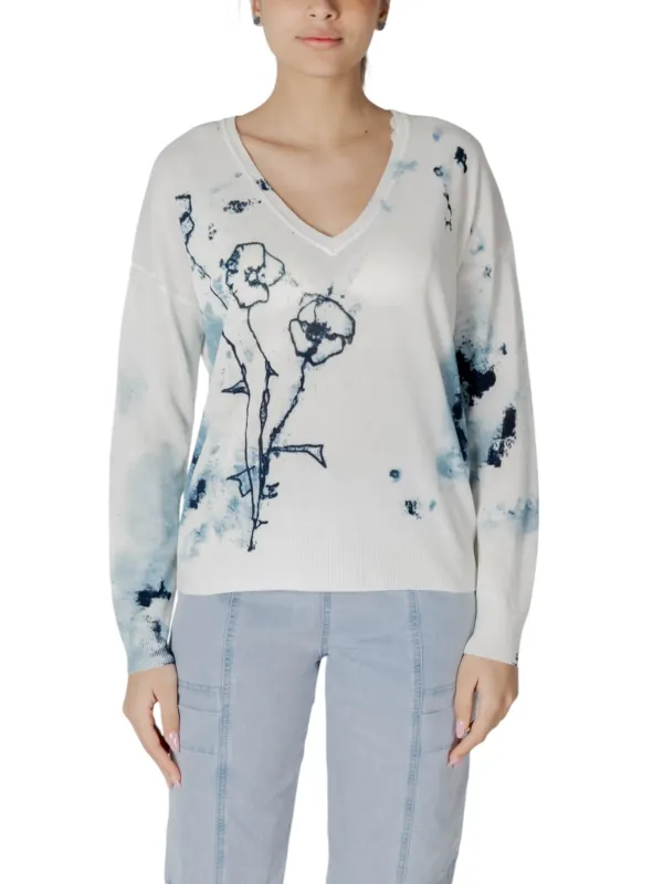 Weißer Desigual Pullover mit Mohnblumen Weißer Desigual Pullover mit Mohnblumen