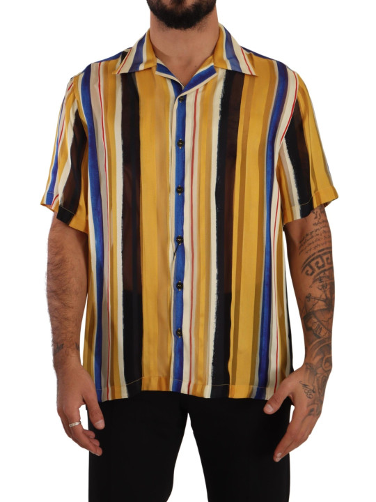 Shirts Yellow Striped Silk-Blend Men's Shirt 1.200,00 € 8054802572854 | Planet-Deluxe