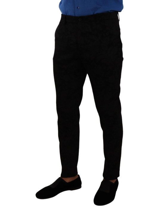 Jeans & Pants Elegant Slim Fit Dress Pants in Black Brocade 1.000,00 € 8054802765683 | Planet-Deluxe